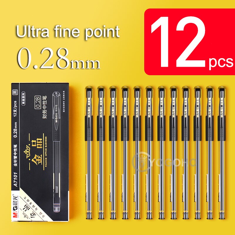 12pcs/box 0.28mm Ultra Fine point Gel Pen black ink refill gel pen for school office supplies stationary pens stationery: 12pens