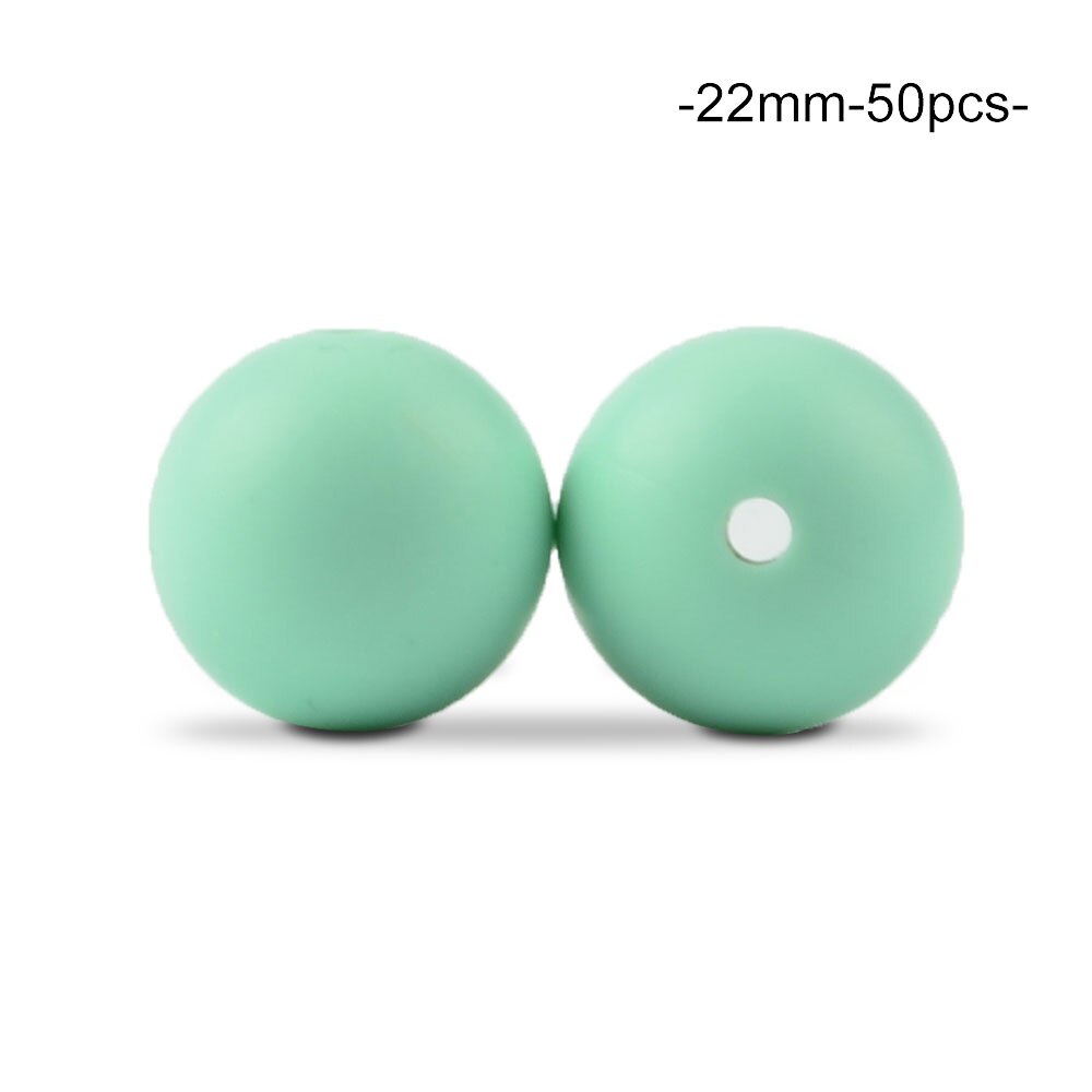 Cuentas de dentición de silicona redondas sueltas de 22MM, 50 unidades/lote para collar de dentición de silicona, cuentas de silicona, mordedor de bebé libre de BPA: mint