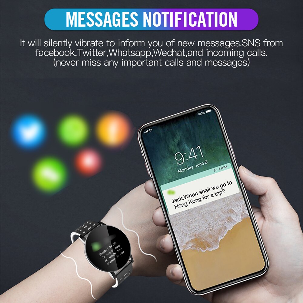 119plus Sleep /Heart Rate Monitoring Smartwatch 1.3in Touching Screen Smart Watches Outside Sports IP68 Waterproof Wristband