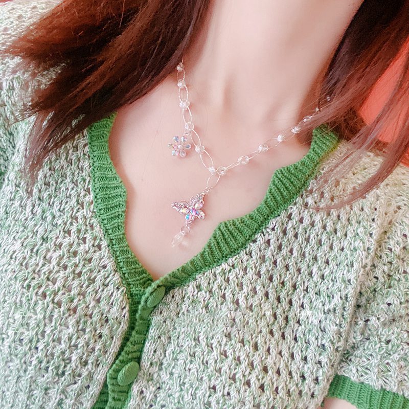 MENGJIQIAO Korean Cute Butterfly Crystal Choker Necklace For Women Metal Chain Collares Jewelry Kolye