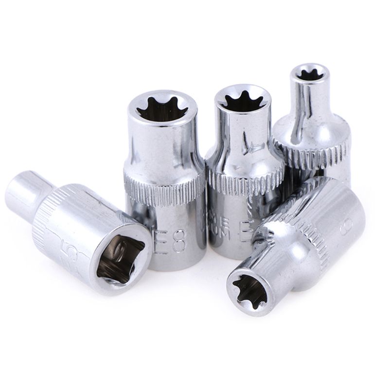 5PC 1/4 Inch Torx Star Bit Female Socket Set E4,E5, E6,E7, E8 Star Socket Set K4UA