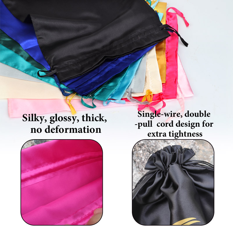 Sac de perruque en Satin, 12 pièces, sacs de rangement 25x35Cm, grand sac de perruque en soie douce noir rose pour outils d'emballage de perruque, accessoires de perruque