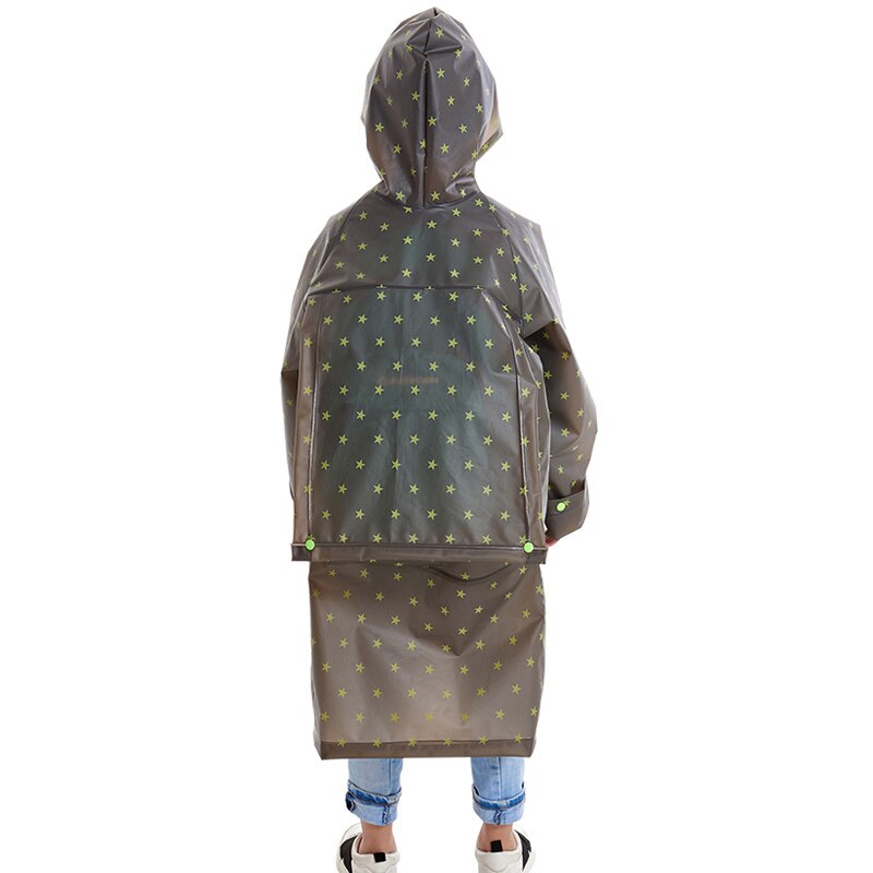 YUDING waterproof children stars full printing long kids hooded school bag raincoat with handbag for boys girls