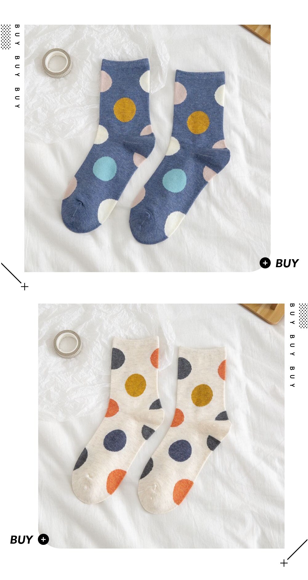 2 Pair/Pack Big Dot Cotton Socks Women Kawaii Women Socks Sweat Autumn and Winter: 86163-7