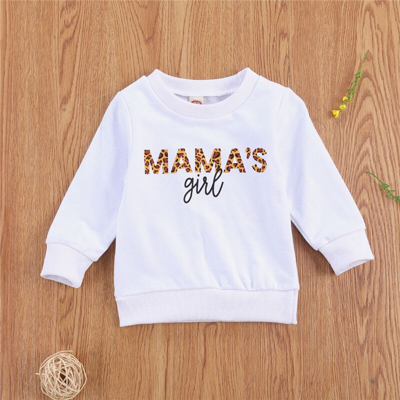 Herfst Baby Baby Meisjes Sweatshirts Brief Luipaard Print Lange Mouwen Trui Katoenen Tops Lente Outfits Voor Dailywear: WHITE / 24M