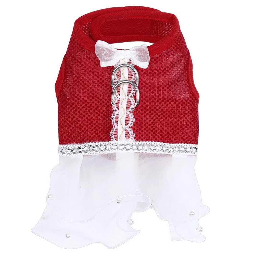 Conjunto de arnés y correa de malla para perro, en 5 colores, con pajarita, para perros pequeños y gatos, collar de arnés, falda de tutú de encaje para mascotas, chaleco, arnés, ropa, suministros: Rojo / Yo