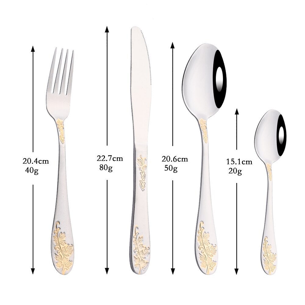 Vajilla de acero inoxidable dorada clásica, juego de cubiertos, cucharas occidentales, cuchillos, tenedores, Kit de cocina: 16Pcs / C