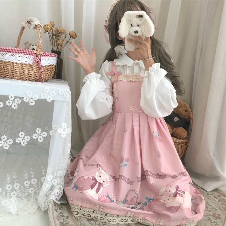 Été JSK doux Lolita robe à glissière à volants Lolita gâteau fronde falbala robe mignonne rebbit robe et blouse