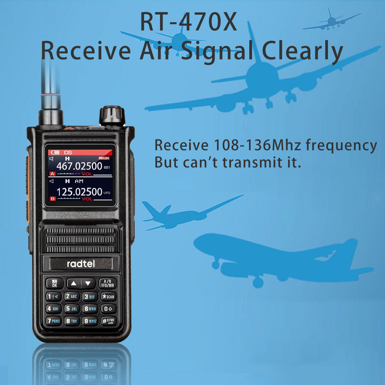 Radtel RT-470X Plus Bluetooth Ham Walkie-Talkies 256CH Air Band Dwukierunkowa stacja radiowa Lotnictwo NOAA Police Marine Transceiver