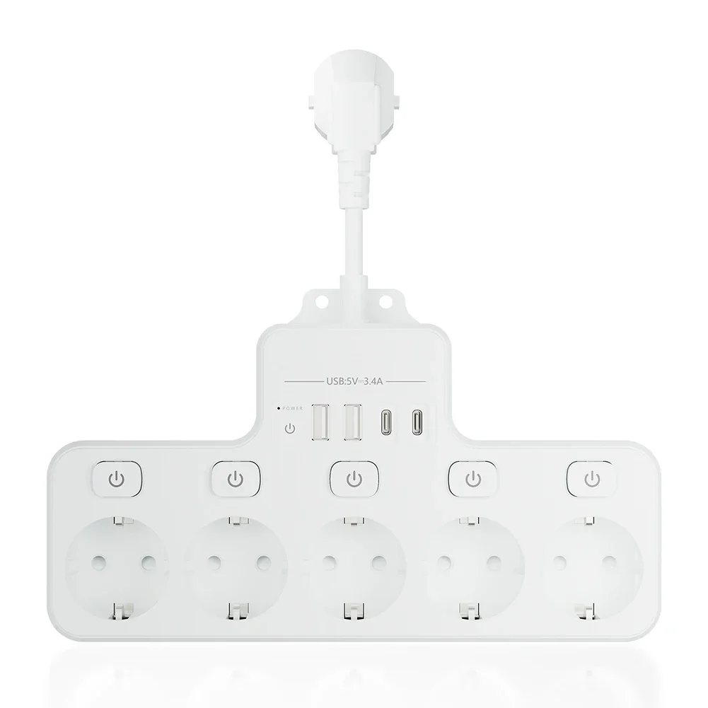 USB W Way Power Strip Multiple EU Socket Power Strip High Power Capacity Individually Switchable Outlets Multiple EU Socket: black