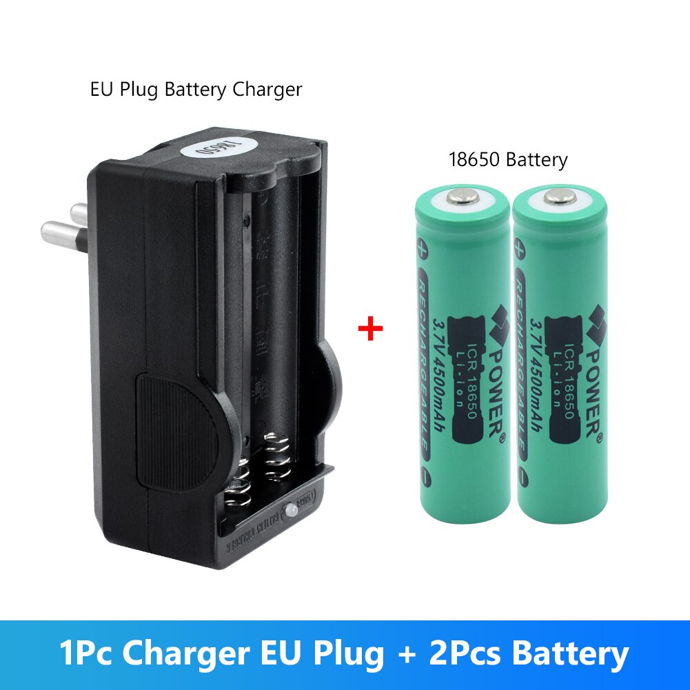 2Pcs 3.7 V 4500 MAH 18650 Lithium Rechargeable Battery 18650 Battery For Flashlight Bateries With Universal Charger: 2 battery EU Plug