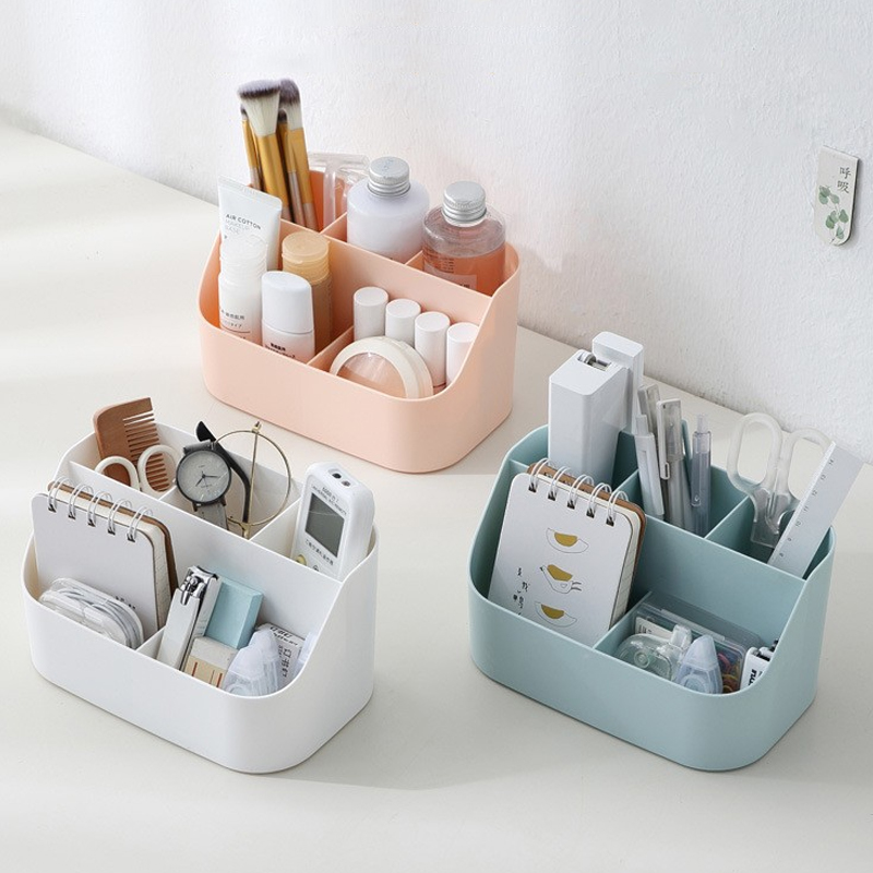 Desktop Storage Box Multi-functional Makeup Brush Remote Control Holder Plastic Storage Dividing Box Office Supplies Organizer
