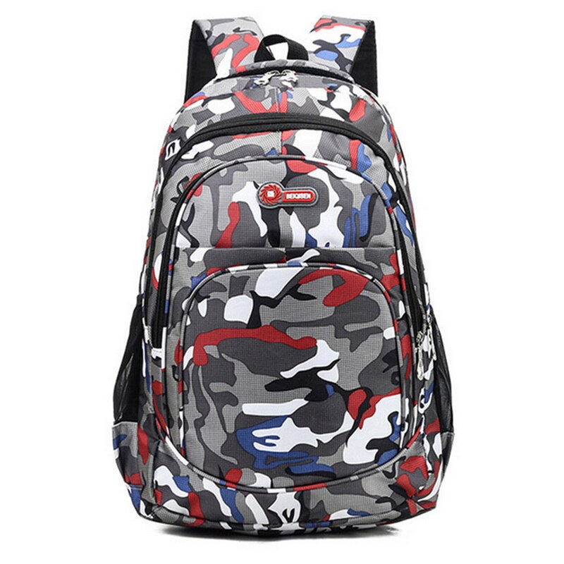 2 Sizes Camouflage Waterproof School Bags For Girls Boys Orthopedic Children Backpack Kids Book Bag Mochila Escolar Schoolbag: Red Large-1