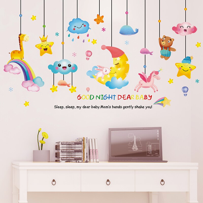 [Shijuekongjian] Cartoon Dieren Ballonnen Muurstickers Diy Wolken Maan Muurstickers Voor Kinderen Slaapkamer Babykamer Huis Decoratie