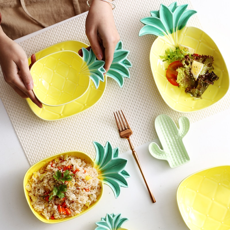 Creatieve Keramische Ananas Plaat Kom Dim sum Schotel Vruchten Voor Restaurant Home Ceramica Plaat Snack Platen