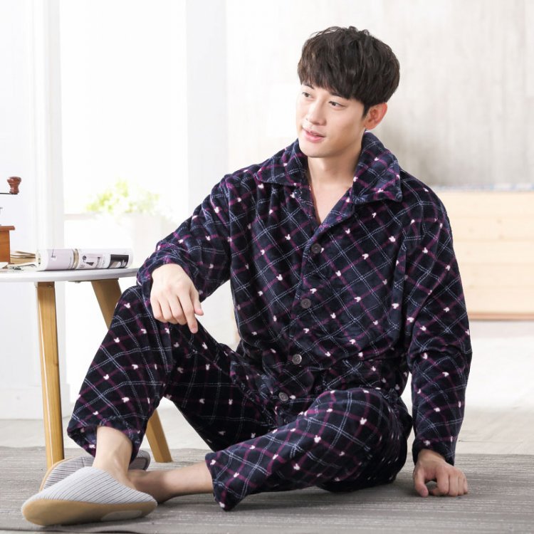 Vinter pyjamas for menn tykk flanell nattøy dress 2 stk pyjamas homme varme uformelle hjemmeklær pijamas hombre