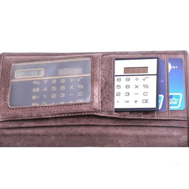 1PCs Mini Calculator Ultra Thin Credit Card Sized 8-Digit Portable Solar Powered Pocket Calculators Office School Supplies