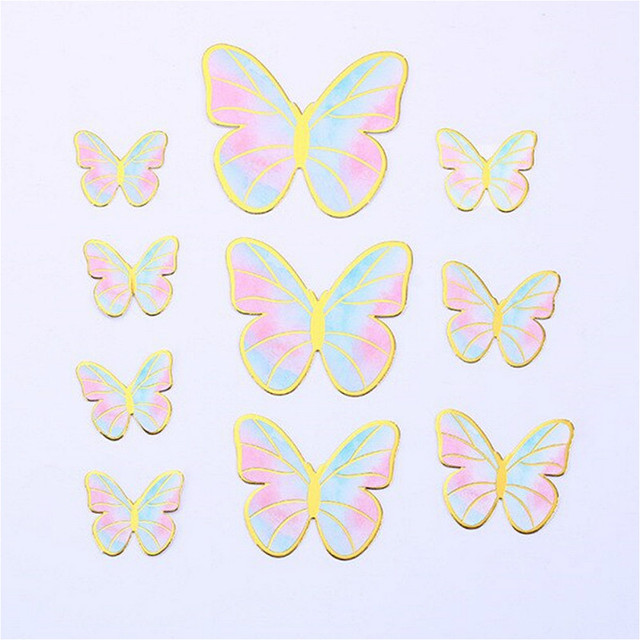 Décoration de gâteau en forme de papillon à faire soi-même, Toppers de Cupcake, papier violet et rose, carte papillon, déesse de la fête des mères, beau décor de gâteau, 10 pièces: F