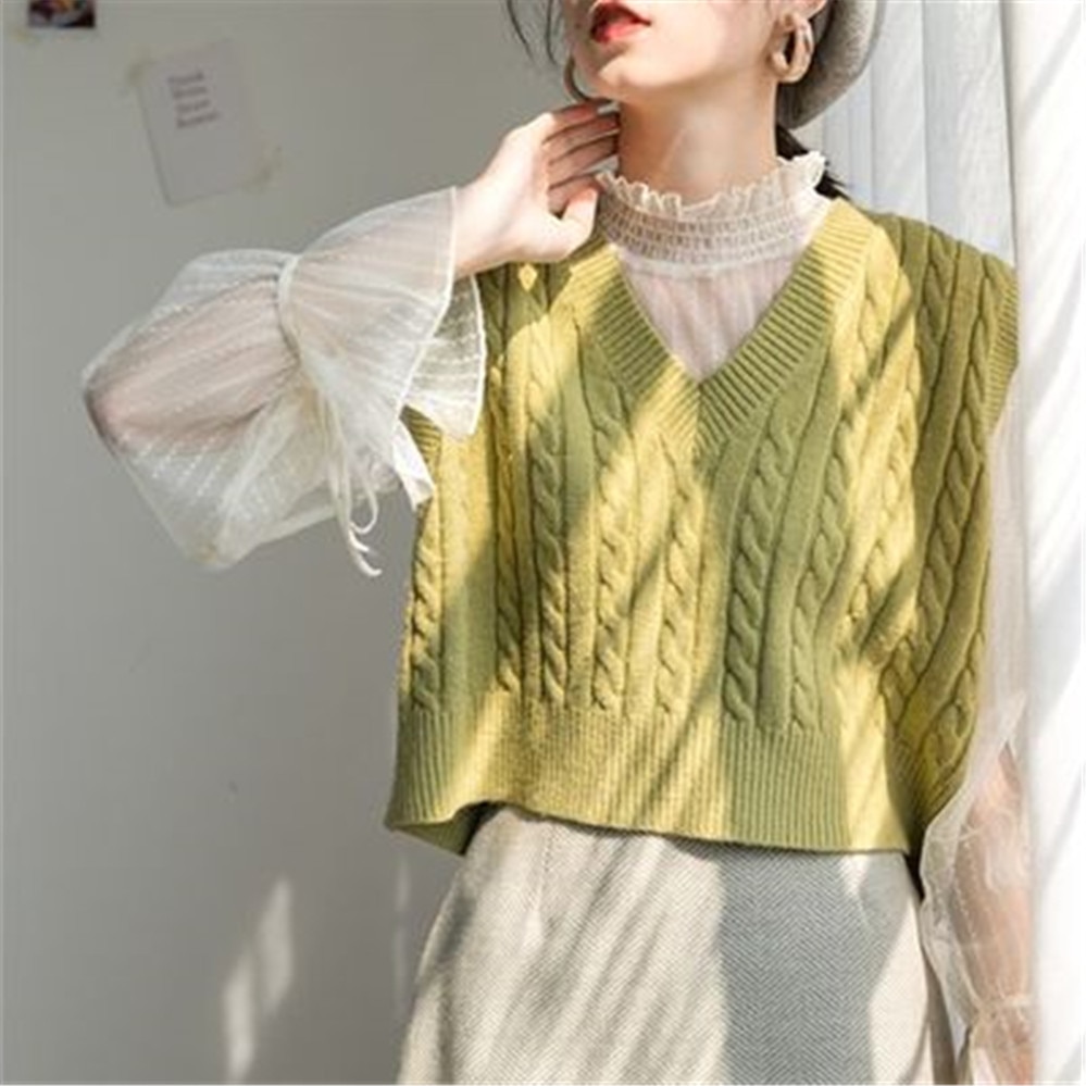 Knitted Vests Women V-neck Short Style Solid Basic Outwear Casual Colorful Waistcoats Womens Sleeveless Wool All-match