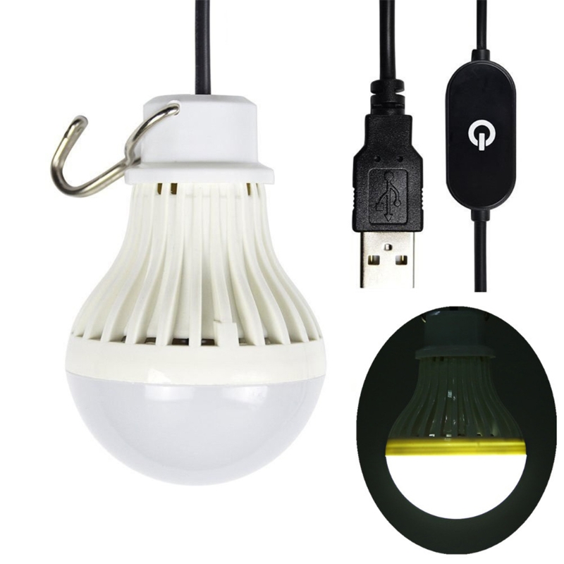 USB Portable LED Bulb 5W DC 5V Touch Dimming Bulb Hanging Light with 2.5m Cable for Camping Garage Warehouse Car: Cold White