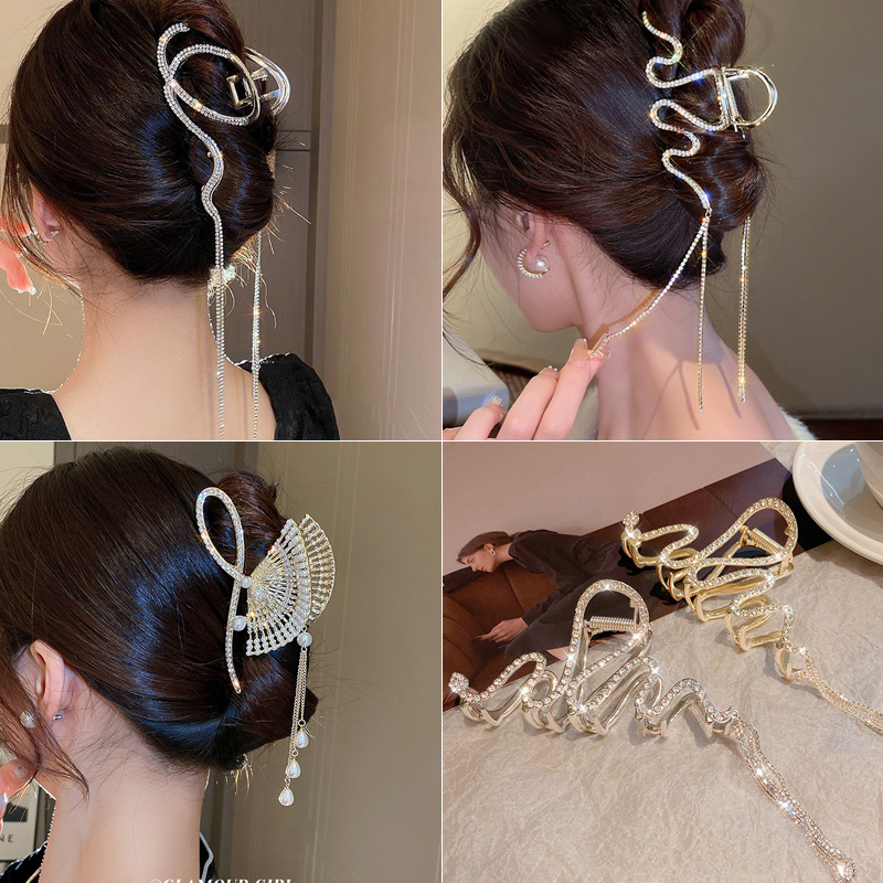 Pinzas para el pelo con borla de cristal y diamantes de imitación para mujer y niña, horquillas geométricas de Metal para el pelo, accesorios para el cabello