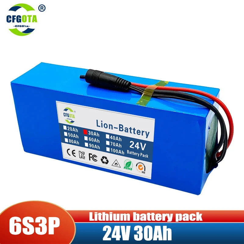 24v 30ah 6 s 3p 18650 lithiumbatterij 24v 30000 mah lithium-ionbatterijpakket + oplader