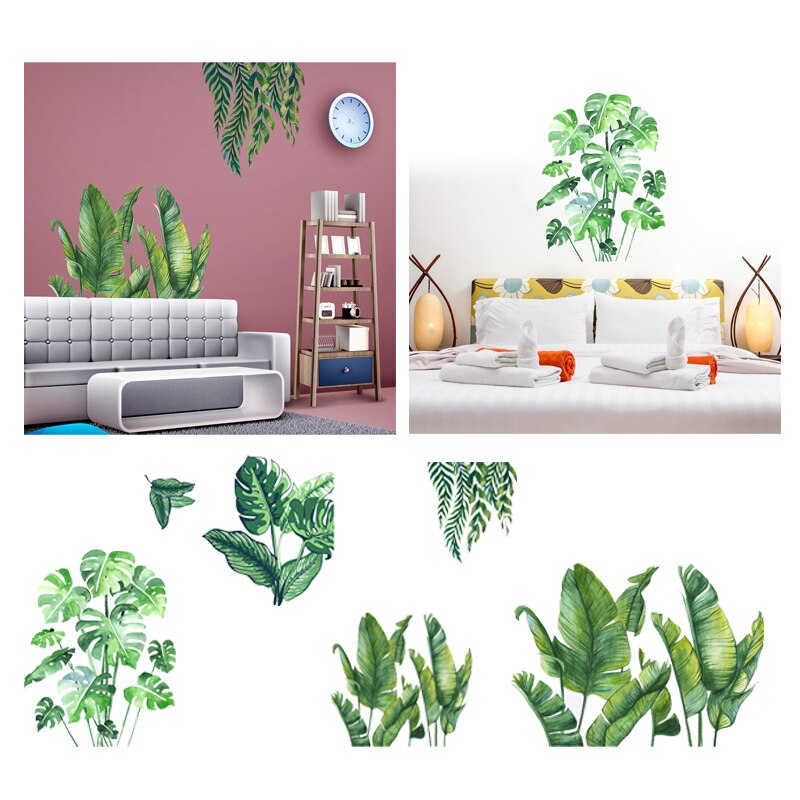 Woonkamer interieurdecoratie muurstickers groene planten muurstickers achtergrond muur achterblad