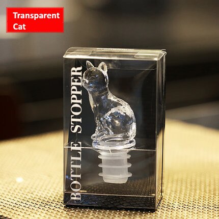 Tapón de botella de vino Animal, tapón de silicona para champán, tapa con sello para perro y gato bonito: 1pc transparent cat