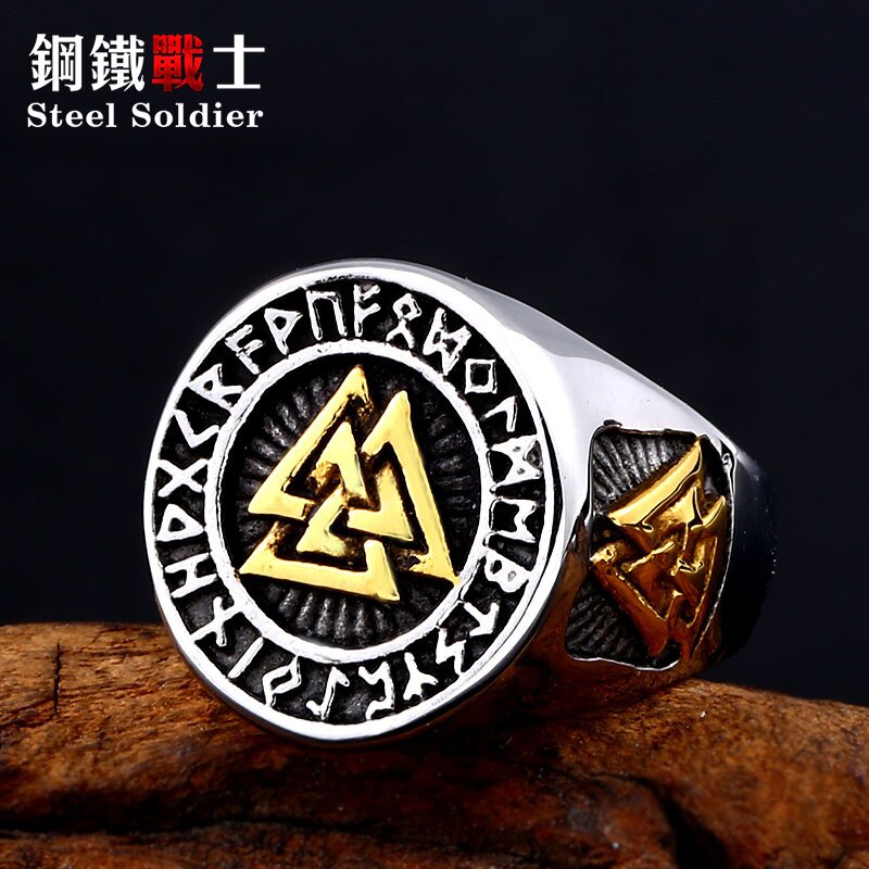 Soldat en acier nordique viking rune anneau en acier inoxydable matériel breloque populaire pour l'europe Skandinaviska bijoux