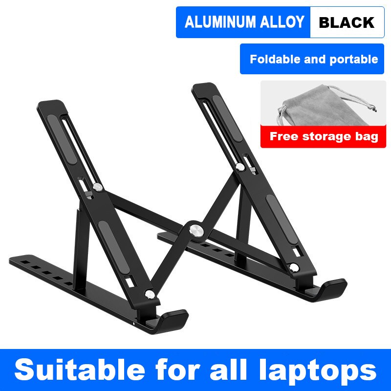 Draagbare Laptop Stand Aluminium Opvouwbare Notebook Ondersteuning Laptop Base Macbook Pro Holder Verstelbare Beugel Computer Accessoires: Aluminumalloy black