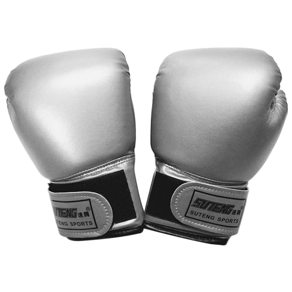 Suteng 1 par børn boksehandsker kick boksning muay thai boksning træningstaske handsker vanter bokseøvelse udstyr: Sølv