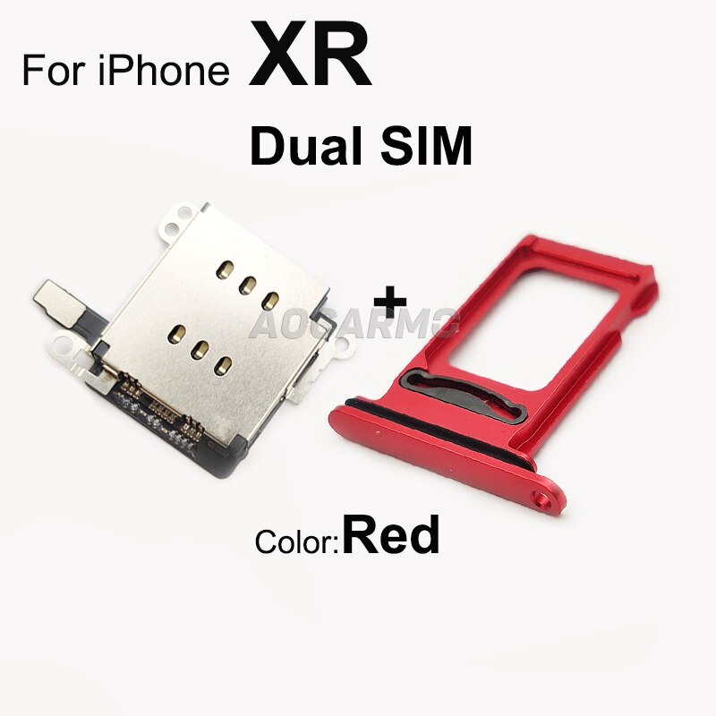 Aocarmo 1Set Voor Iphone Xr Dual Sim Card Reader Flex Kabel + Sim-kaart Lade Houder Slot Adapter Vervanging deel: For XR Dual --Red