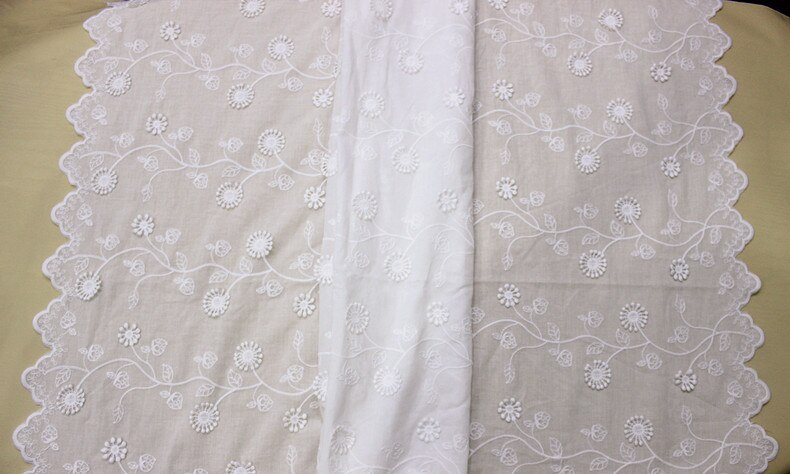 3D Katoenen Doek + Melk Zijde Geborduurde Ster Shell Kant Stof Handgemaakte Diy Vrouwen Kleding Accessoires 130Cm CR2496