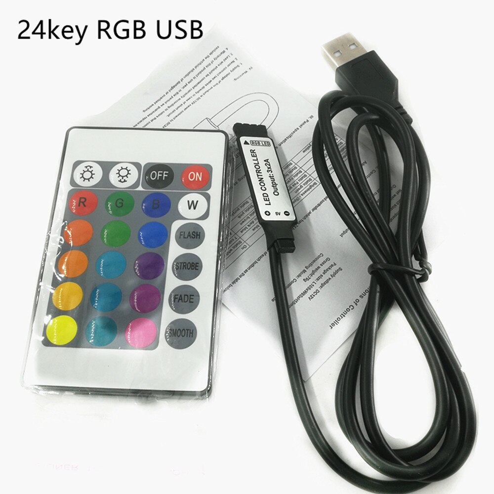 Controlador Led con 44 teclas, caja de control RGB IR de 1 a 2, atenuador remoto IR DC12V para tira de luces LED RGB 3528 5050: 5V USB 24key