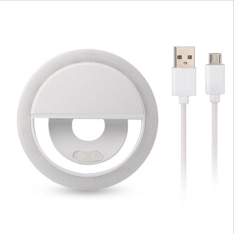 Tokohansun ring selfie lys led fotografisk belysning med usb opladning ringlight led ring til iphone 7 8 x xiaomi til telefon linse: Hvid