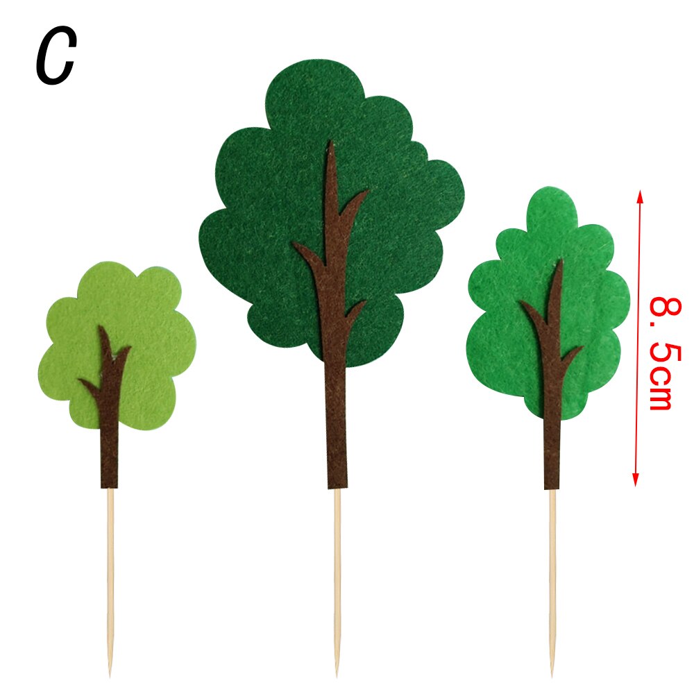 1PC Cartoon Animal Forest Trees Cake Toppers Soft Pottery Picks Cute Safari Jungle Animal DIY Craft Birthday Cake Decor: C