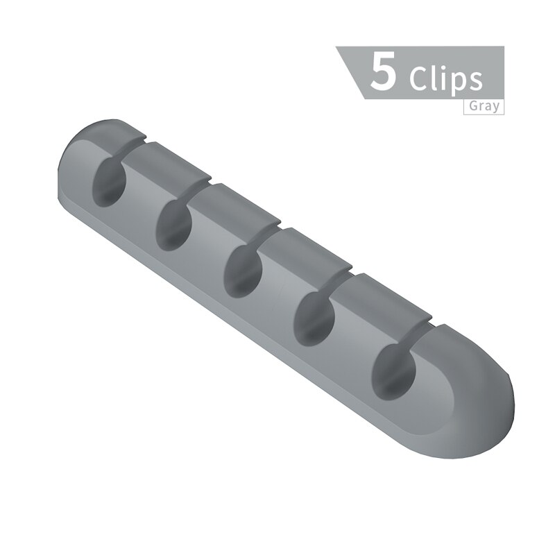 Organizador de cables para auriculares, soporte de cargador de silicona para almacenamiento de cables, Clips, bobinador de cables, novedad: 5 Clips Grey