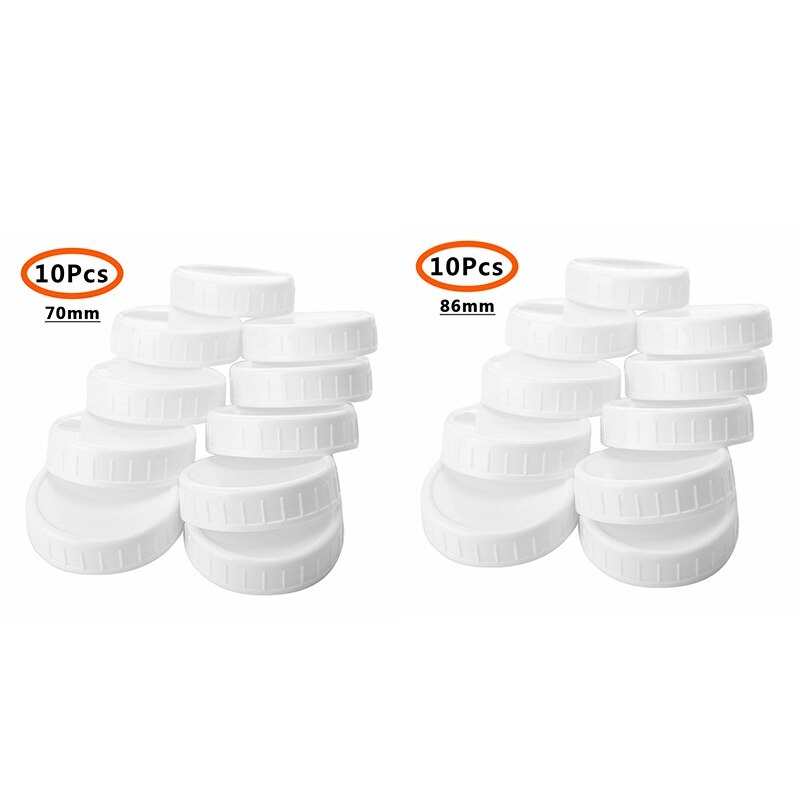 Tapas de almacenamiento de plástico para 20 piezas, tapas acanaladas para botella de tarro de masón de boca Regular estándar de 70mm/86mm: Default Title