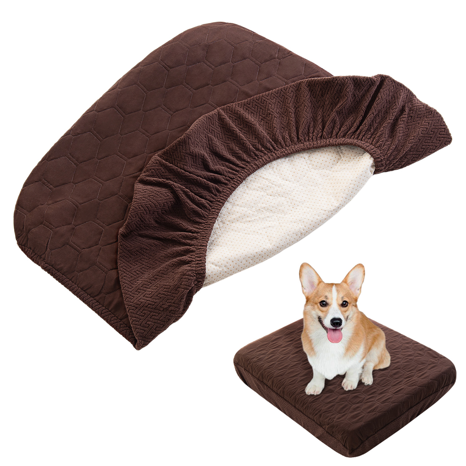 Waterproof Dog Bed Covers Replacement Washable Pet Hair Easy to Remove, Dog Pillow Cover Quilted, Bed Cover for Dog/Cat: M / Chocolate