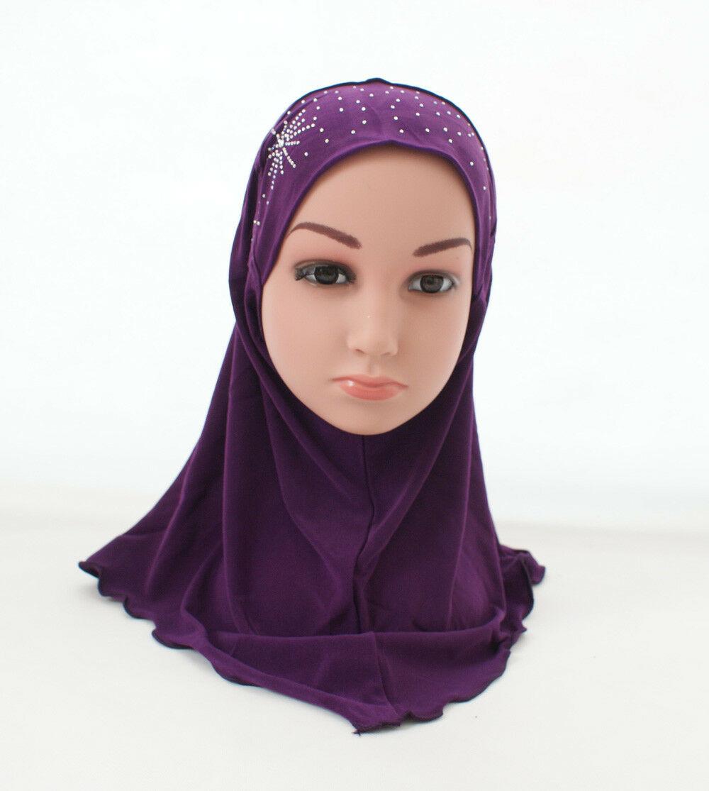 Foulard Hijab arabe pour enfants, couvre-chef avec strass pour l&#39;école, couvre-chef islamique pour enfants de 2 à 6 ans