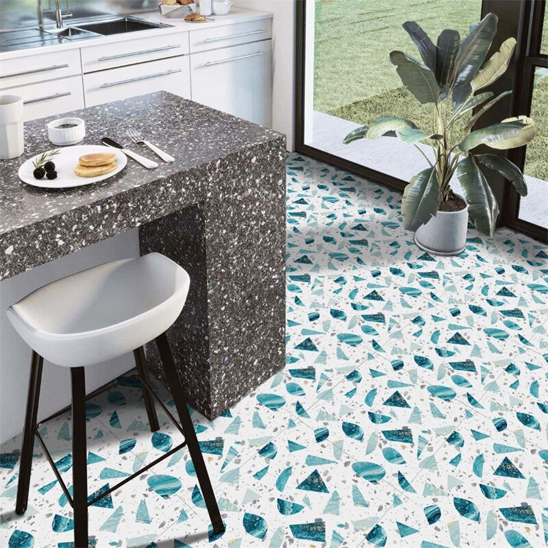 4pcs Broken Star Lake Blue Bedroom Floor Tile Twill Anti-skid Effect Beautiful Decor Stickers Self-adhesive Home Decor