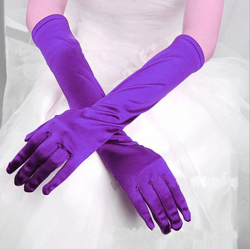 Women Long Finger Elbow Sun Protection Gloves Opera Evening Party Prom Costume Adult Accessories Black Red White Mittens: PURPLE