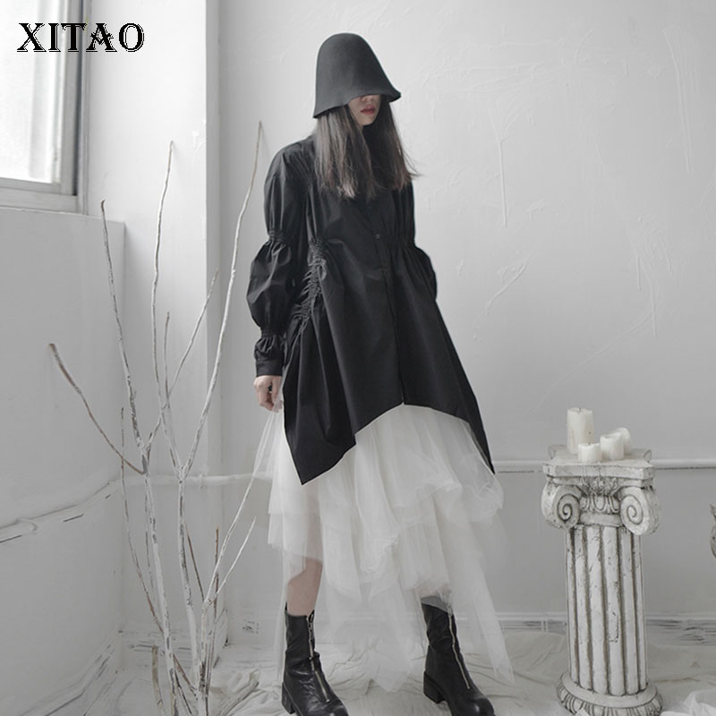 Xitao plissado blusa moda manga cheia primavera plissado único peito dividir mais tamanho pequeno fresco camisa casual zll4895