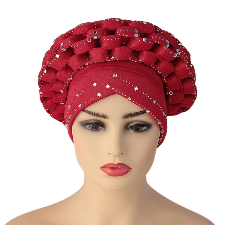 Autogele – couvre-chef africain en gel Aso oké, Turban musulman, casquette nigériane de mariage, couvre-chef prêt à porter,: Rouge