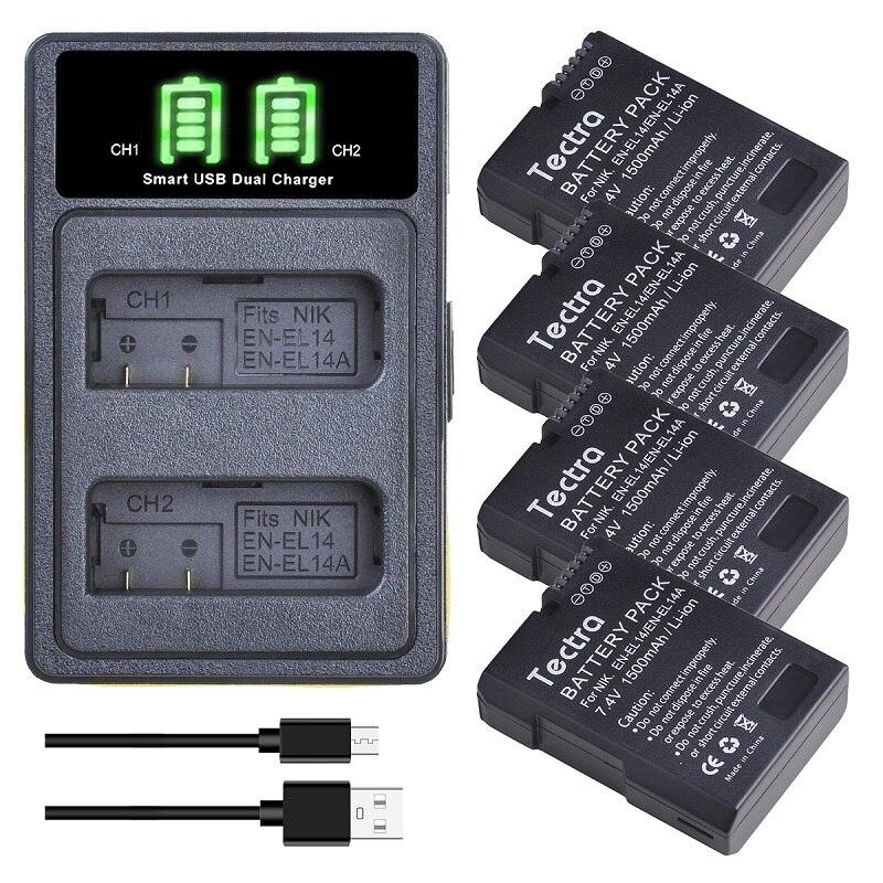EN-EL14 EN EL14A Batterie Chargeur et Batteries Rechargeables pour Nikon D5600 D3500 D5100 D5500 D5200 D5300 Coolpix P7200 P7700: 4 EL14 and charger