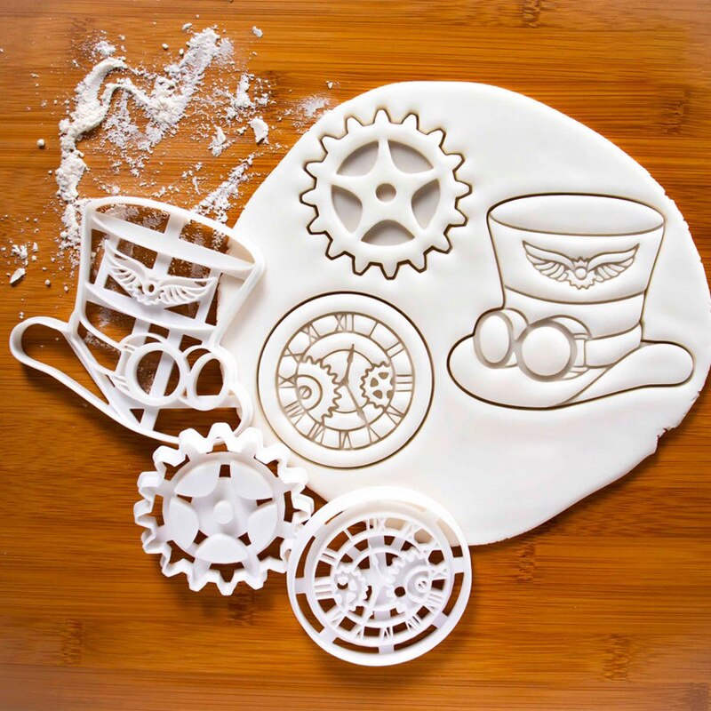 3Pcs Steampunk Gear Biscuit Mold Cookie Cutter Set Plastic Press DIY Cookie Stamp Pastry Tools Fondant Cutter Baking Accessories