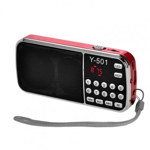 Mini Portable Y-501 FM Radio Digital Support TF Card USB AUX Portable LED Flashlight Audio Music Player Speaker for Mobile Phone: Red