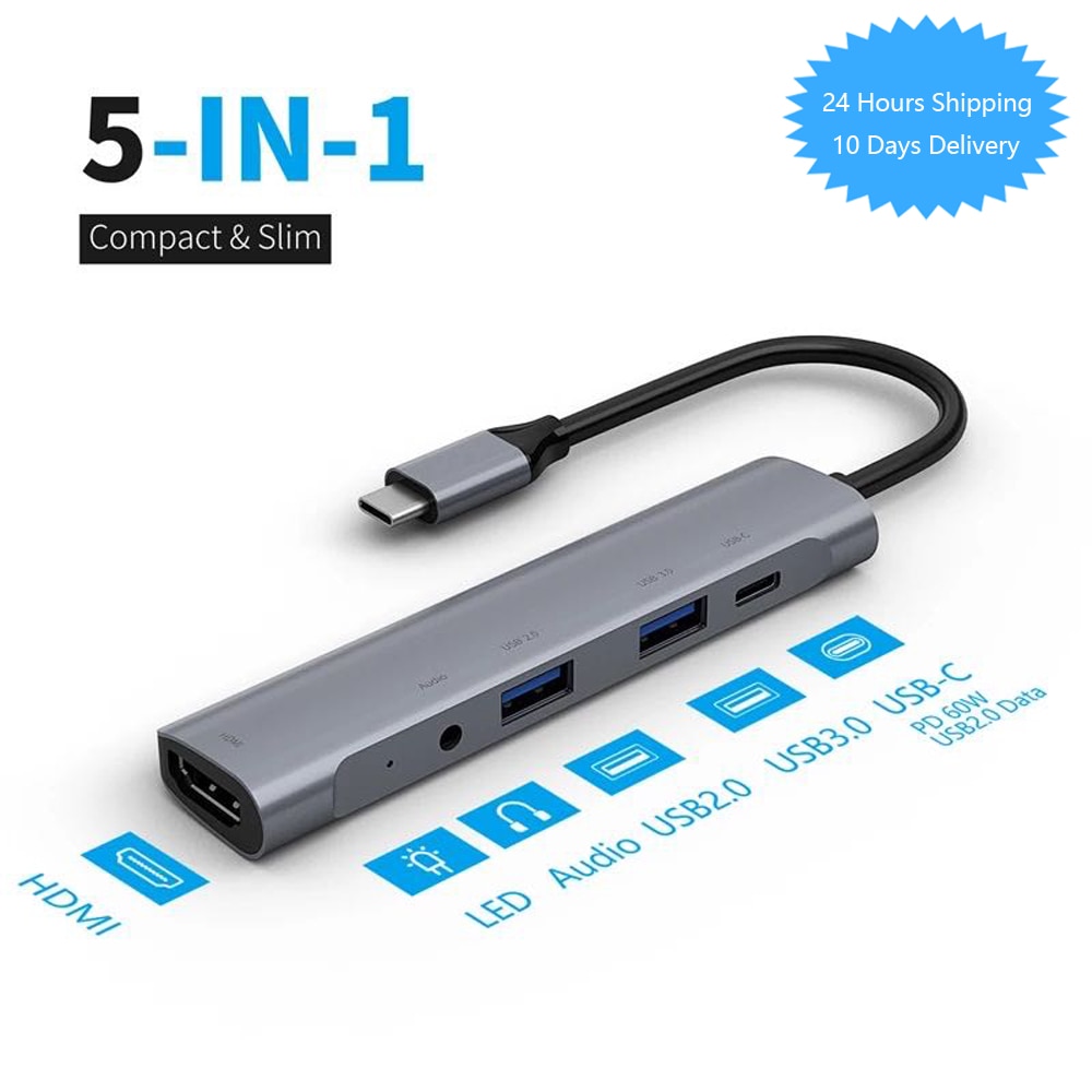 USB C HUB 5port USB 3.1 Type c Adapter to USB3.0 HDMI 4K 3.5MM headphone USB C PD Type c HUB