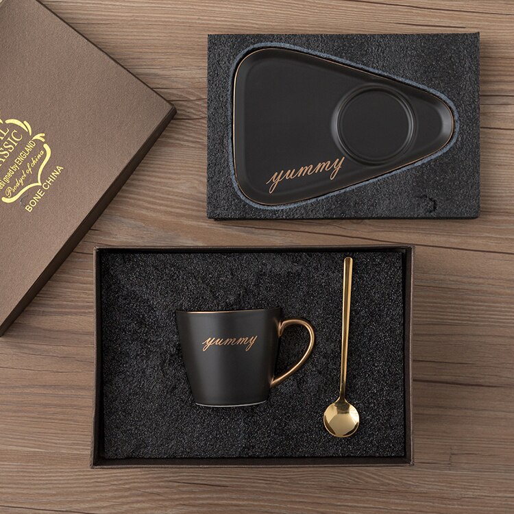 Europäische Luxuriöse Keramik Kaffee Tasse teetasse Büro Tee tasse einstellen Milch Tee Tassen Geburtstag Paare Freunde Mit Löffel Kasten: Schwarz Geschenk Kasten