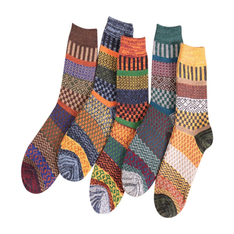 5 par efterår vinter nordiske sokker tykke strikkede tovejs farverige patten crew sokker mænd kvinder fortykkede uldsokker ys-bu
